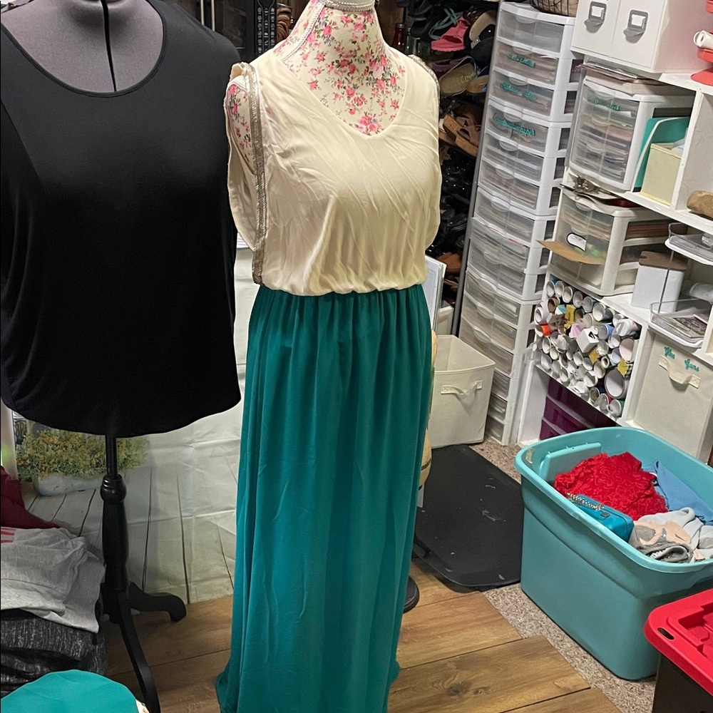 Aniina Cream and Teal Maxi Dress